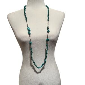 HOWLITE TURQUOISE BLUE STONE SILVERTONE LONG NECKLACE